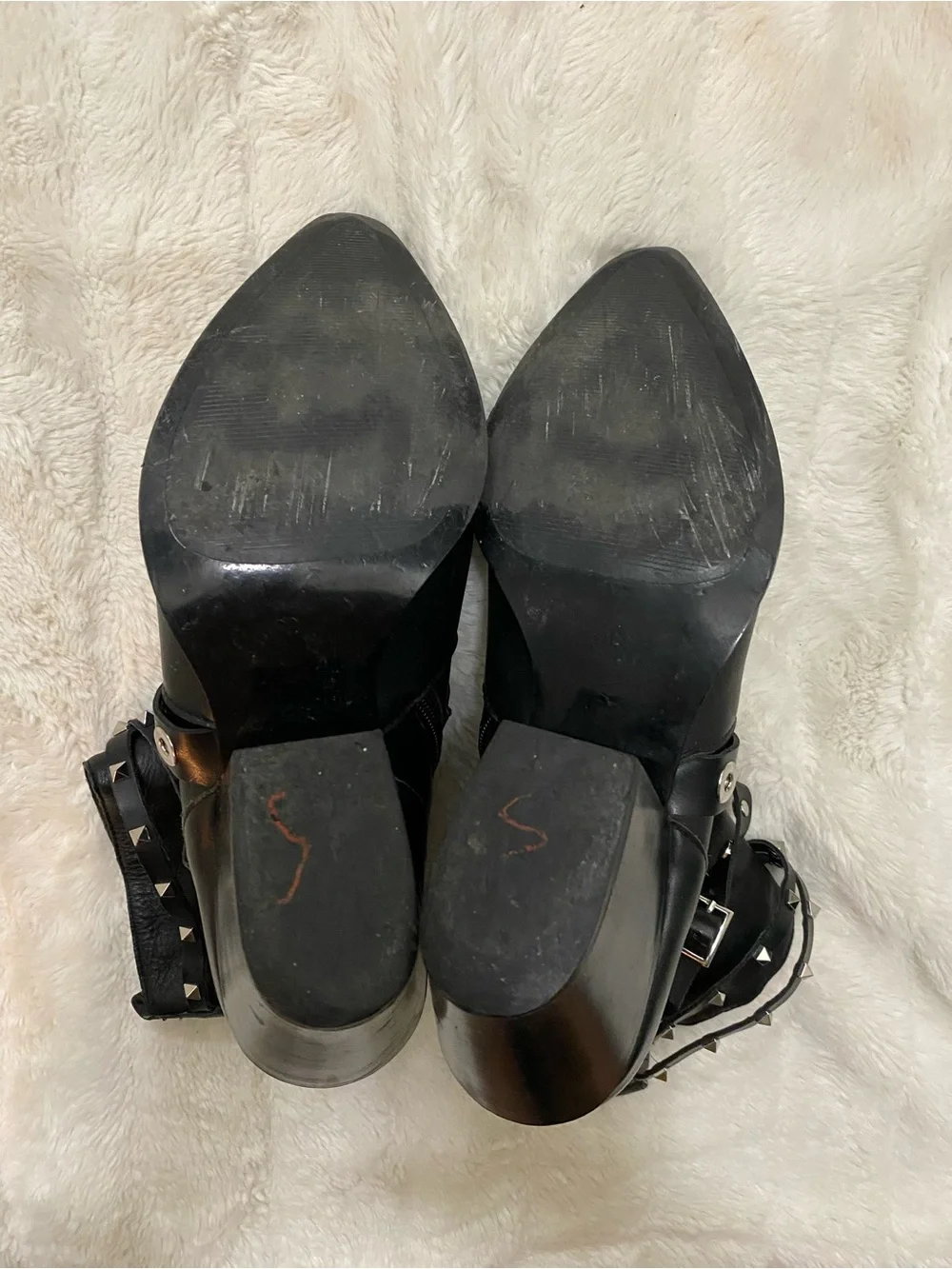 Zara Black Leather Studded Ankle Boots with Buckle Straps Size 8.5 (39)